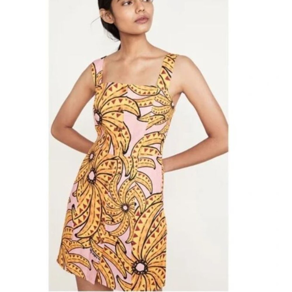 FARM RIO Banana Floral Linen Mini Dress size size M
